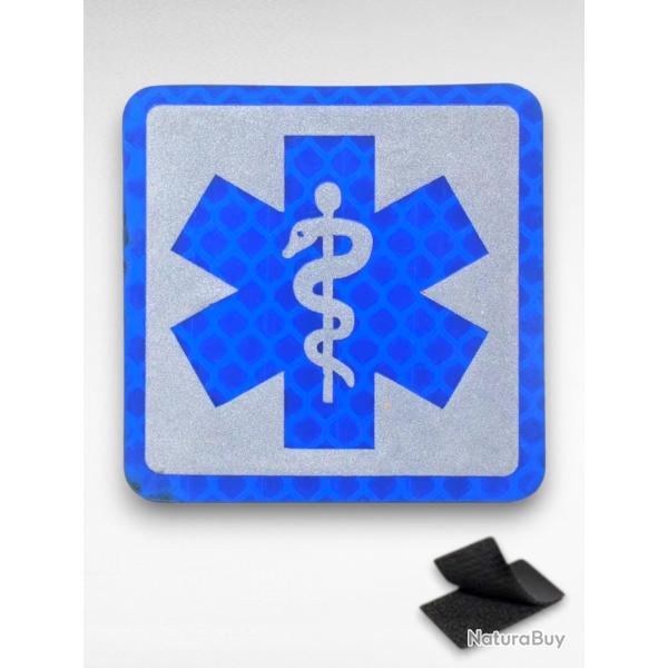�cusson R�fl�chissant Croix de Vie - Patch Secours Bleu - Scratch - Dim 5x5cm