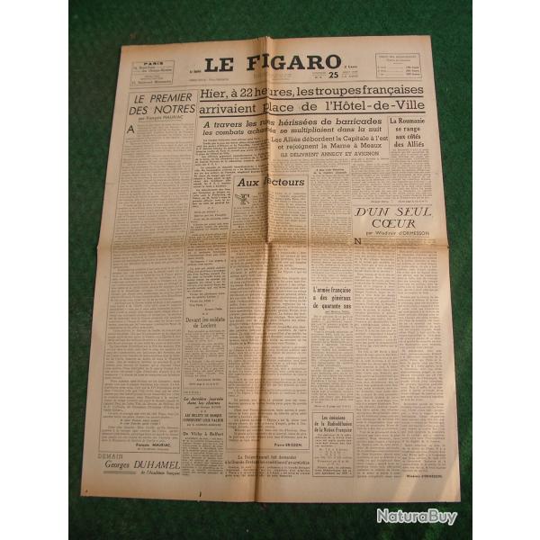 WW2 FRANCE JOURNAL FRANCAIS " LE FIGARO 25 AOUT 1944 ' �POQUE LIB�RATION DE PARIS (39-45)