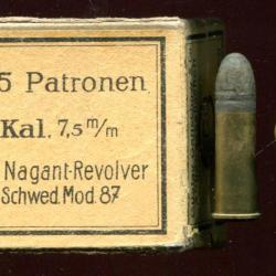 7.5 mm Nagant Su&eacute;dois 1887 - &eacute;tui et amorce laiton  - balle plomb calepin&eacute;e