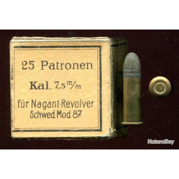 7.5 mm Nagant Su�dois 1887 - �tui et amorce laiton  - balle plomb calepin�e