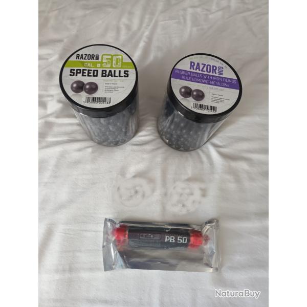 munitions calibre 50 PB50 et nombreuse billes