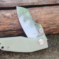 Couteau Kubey Monsterdog Damas Lame Acier Damas Sheepsfoot Manche Jade G10 Linerlock Clip