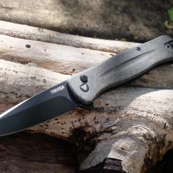 Couteau Trivisa Dor-04BA Lame Acier 14C28N Black Manche Black Micarta Button Lock