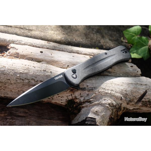 Couteau Trivisa Dor-04BA Lame Acier 14C28N Black Manche Black Micarta Button Lock