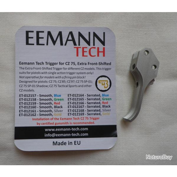D�tente Simple Action EEMANN Tech pour pistolets CZ  - Id�ale pour les longs doigts -