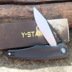 Couteau Y-START Flipper Lame Acier D2 Leaf Satin Manche Plaquettes G10 Linerlock Clip