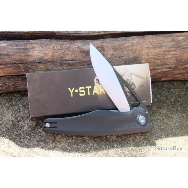Couteau Y-START Flipper Lame Acier D2 Leaf Satin Manche Plaquettes G10 Linerlock Clip
