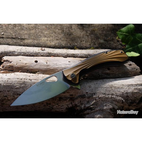 Couteau SHAN ZU PEAFOWL Lame Acier ZDF905 Drop Point Satin Plaquettes G10 | Linerlock Clip