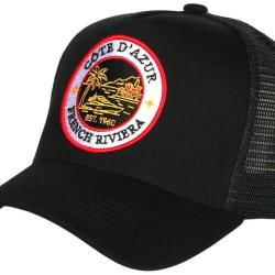 Casquette C&ocirc;te d'Azur Noire French Riviera Style Yacht Club Trucker Taille unique Noir