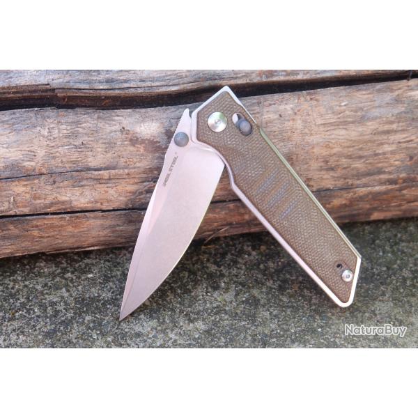 Couteau Real Steel Sacra Green Lame Acier K110 Stonewash Manche Micarta Slider Clip 7711G