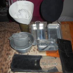 divers militaria gamelles ,&eacute;tui mat 49 sac de combat militaire us m-1944 PACK FIELD CARGO , us navy