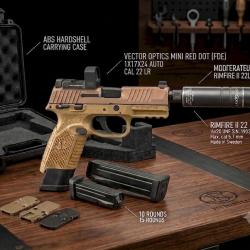 Pack pistolet FN HERSTAL FN502 22lr Tan+viseur vector Frenzy S+silencieux Aimsport VE00127+AIM003