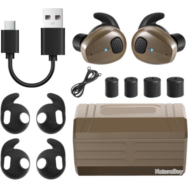 Bouchons d'Oreilles �lectroniques Bluetooth 5.3 Protection Auditive Active Rechargeables Tir Chasse