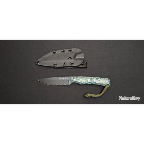 Wildsteer Troll Toxifi� Pakkawood Bleu couteau � lame fixe 14C28N Lame noir - ref : OTROB13229TEK