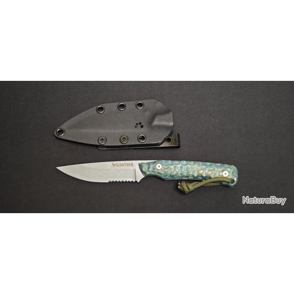 Wildsteer Troll Toxifi� Pakkawood Bleu couteau � lame fixe 14C28N Lame stonewashed- ref : OTROB15229