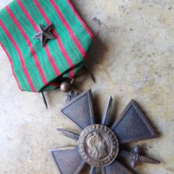 m&eacute;daille croix de guerre 1914 1918 ww1 premi&egrave;re guerre + citation laiton dat&eacute;e 1918 14 18
