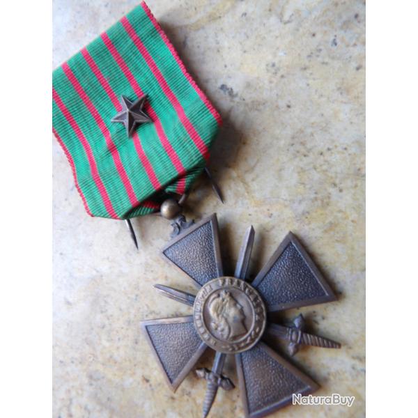 m�daille croix de guerre 1914 1918 ww1 premi�re guerre + citation laiton dat�e 1918 14 18