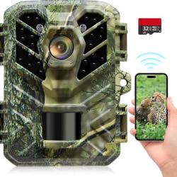 Cam&eacute;ra de Chasse 48MP 1080P Vision Nocturne &Eacute;tanche IP66 + Carte 32 Go Vert