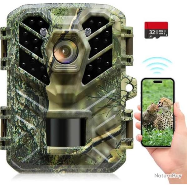 Cam�ra de Chasse 48MP 1080P Vision Nocturne �tanche IP66 + Carte 32 Go Vert