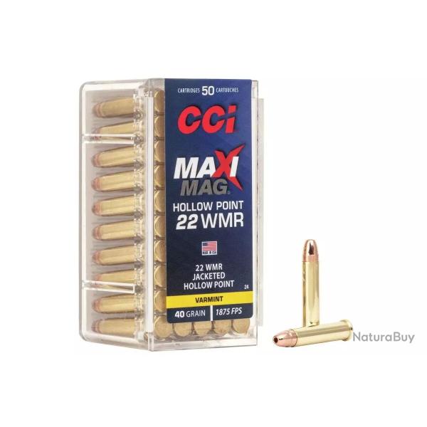 Cartouches CCI 22 WMR MAXI-MAG JHP 40 Grains CUIVREE