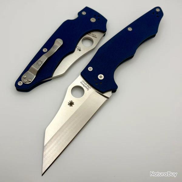 Couteau Spyderco YoJumbo Lame Wharncliffe Acier CPM SPY27 Manche G10 Bleu Made USA SC253GPCBL