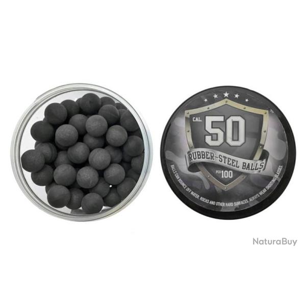 Lot de 100 Billes caoutchouc m�tal .50 Rubber Steel