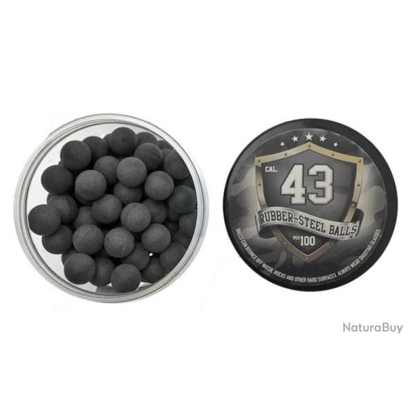 Lot de 100 billes caoutchouc m�tal calibre .43 Rubber Steel