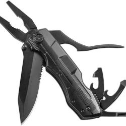 Couteau de survie pliant multifonctions 9 en 1 noir acier