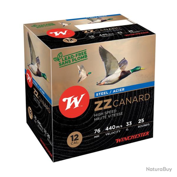 BOITE DE 25 CARTOUCHES WINCHESTER ZZ CANARD HAUTE VITESSE ACIER 33G BOURRE JUPE CAL.12/76 PLOMB 4 AC