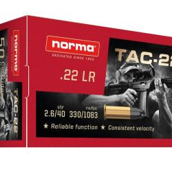 Cartouches Norma 22LR 2.6G/40GR TAC-22 LRN 10 boites pour 500 munitions