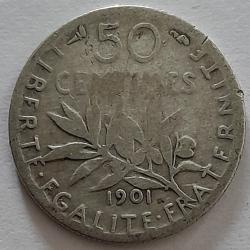 Pi&egrave;ce de Monnaie Argent  France 50 centimes Semeuse 1901