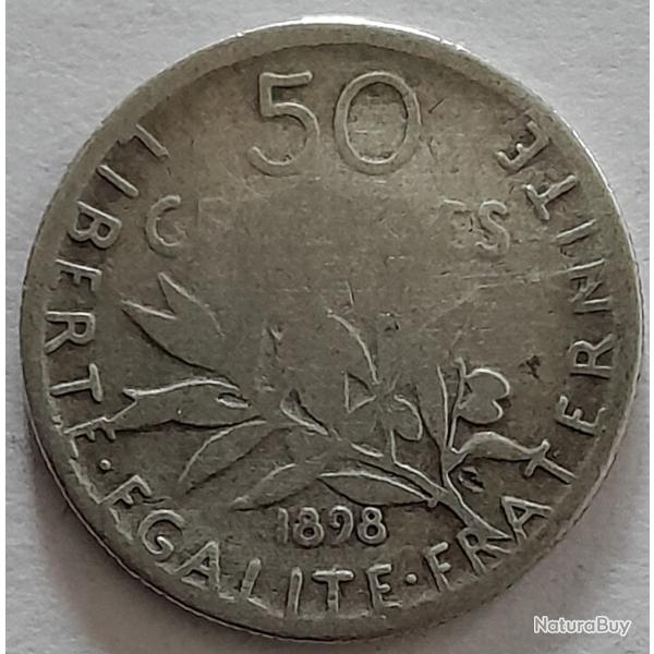 Pi�ce de Monnaie Argent  France 50 centimes Semeuse 1898