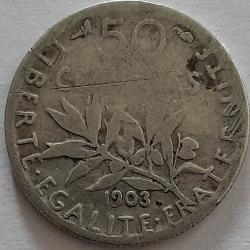 Pi&egrave;ce de Monnaie Argent  France 50 centimes Semeuse 1903 Rare