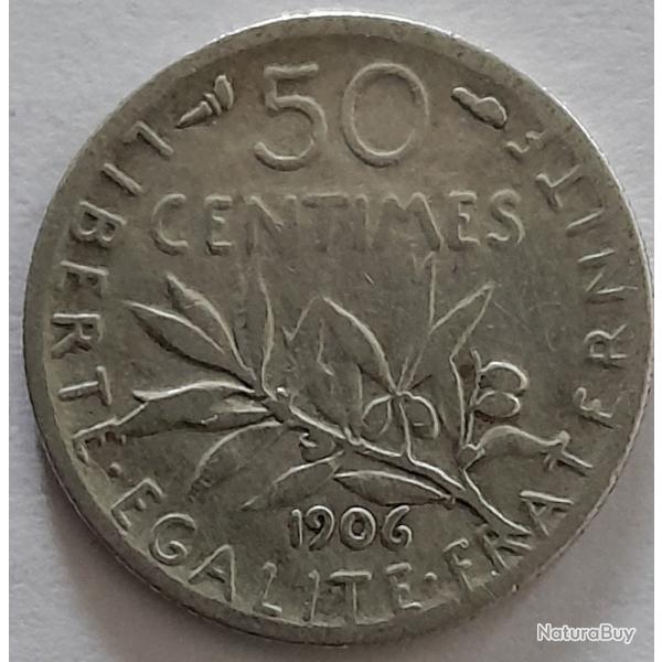 Pi�ce de Monnaie Argent  France 50 centimes Semeuse 1906