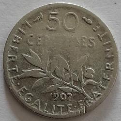 Pi&egrave;ce de Monnaie Argent  France 50 centimes Semeuse 1907