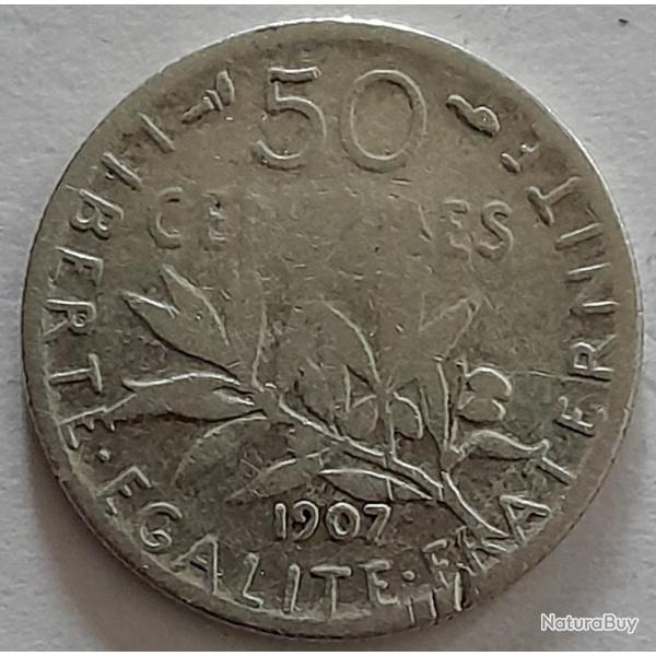 Pi�ce de Monnaie Argent  France 50 centimes Semeuse 1907