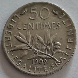 Pi&egrave;ce de Monnaie Argent  France 50 centimes Semeuse 1909