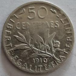 Pi&egrave;ce de Monnaie Argent  France 50 centimes Semeuse 1910