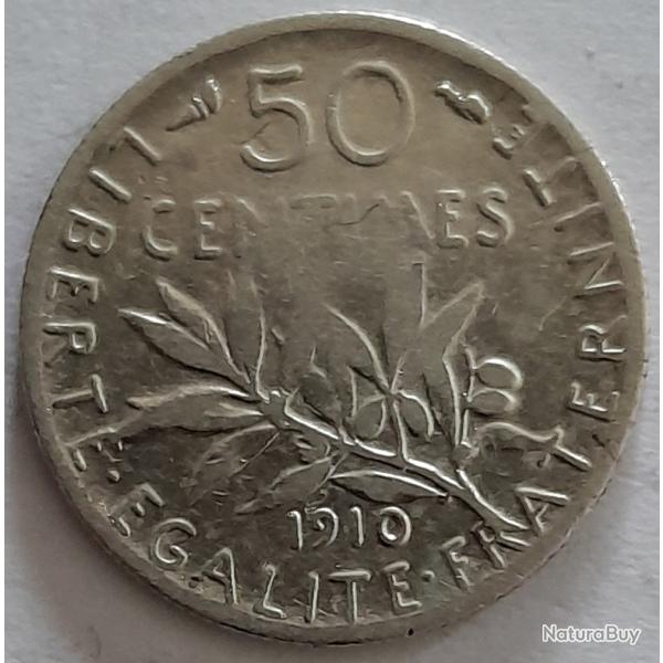 Pi�ce de Monnaie Argent  France 50 centimes Semeuse 1910