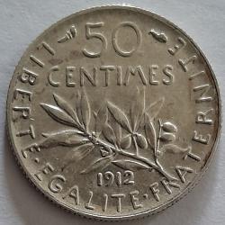 Pi&egrave;ce de Monnaie Argent  France 50 centimes Semeuse 1912