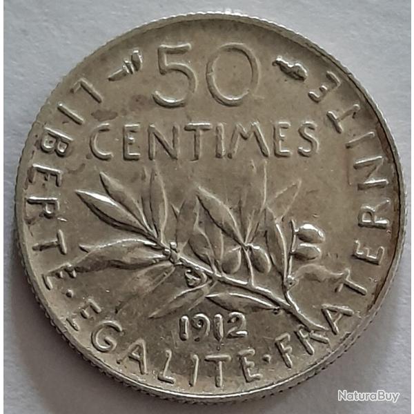 Pi�ce de Monnaie Argent  France 50 centimes Semeuse 1912