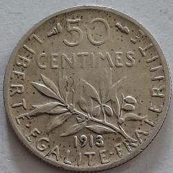 Pi&egrave;ce de Monnaie Argent  France 50 centimes Semeuse 1913