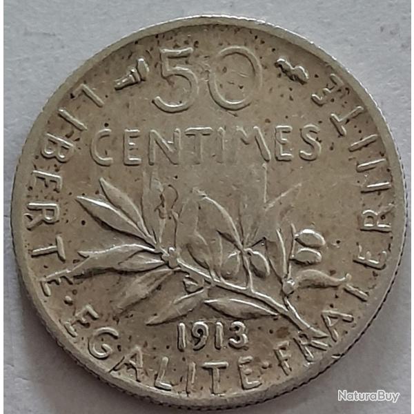 Pi�ce de Monnaie Argent  France 50 centimes Semeuse 1913