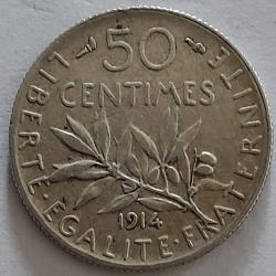 Pi&egrave;ce de Monnaie Argent  France 50 centimes Semeuse 1914