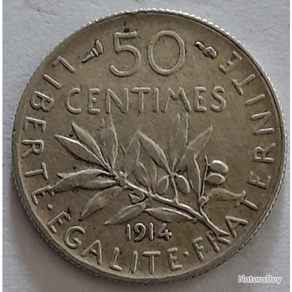 Pi�ce de Monnaie Argent  France 50 centimes Semeuse 1914