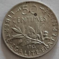 Pi&egrave;ce de Monnaie Argent  France 50 centimes Semeuse 1915