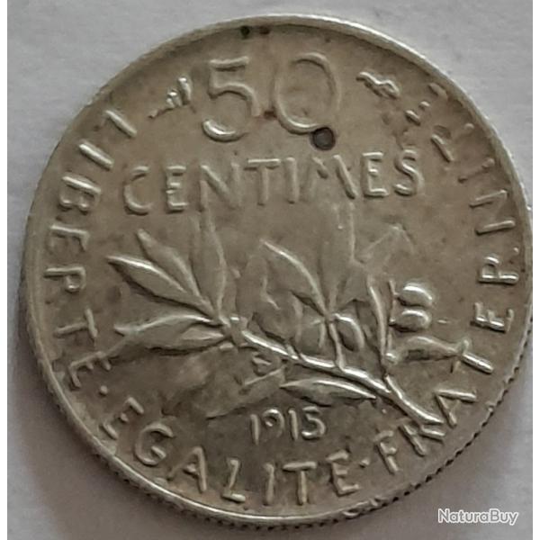 Pi�ce de Monnaie Argent  France 50 centimes Semeuse 1915
