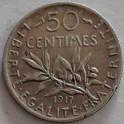 Pi&egrave;ce de Monnaie Argent  France 50 centimes Semeuse 1917