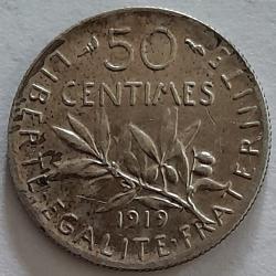 Pi&egrave;ce de Monnaie Argent  France 50 centimes Semeuse 1919