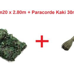 Filet de camouflage Jungle vert 3.20m x 2.80m + Paracorde 30m Kaki - Livraison gratuite